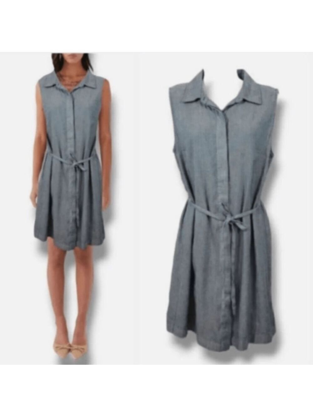 Nicole Miller Stretch Denim Linen Utility Chambray Shirt Dress Sz 14 Corpcore